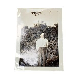 Vtg Man Posing in Garden Original Monochrome Photography Found Snapshot